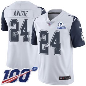 Wholesale Cheap Nike Cowboys #24 Chidobe Awuzie White Men\'s Stitched With Established In 1960 Patch NFL Limited Rush 100th Season Jersey