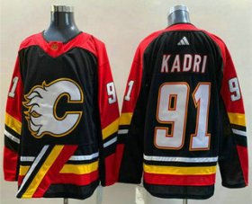 Cheap Men\'s Calgary Flames #91 Nazem Kadri Black 2022 Reverse Retro Stitched Jersey
