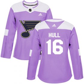 Wholesale Cheap Adidas Blues #16 Brett Hull Purple Authentic Fights Cancer Women\'s Stitched NHL Jersey