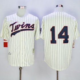 Wholesale Cheap Mitchell And Ness 1969 Twins #14 Kent Hrbek Cream Strip Throwback Stitched MLB Jersey