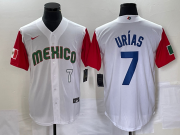 Wholesale Cheap Men's Mexico Baseball #7 Julio Urias Number 2023 White Red World Classic Stitched Jersey4