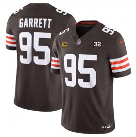 Wholesale Cheap Men\'s Cleveland Browns #95 Myles Garrett Brown 2023 F.U.S.E. With 4-Star C Patch And Jim Brown Memorial Patch Vapor Untouchable Limited Football Stitched Jersey