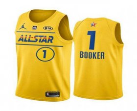Wholesale Cheap Men\'s 2021 All-Star #1 Devin Booker Yellow Western Conference Stitched NBA Jersey