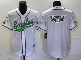Wholesale Cheap Men\'s Philadelphia Eagles White Team Big Logo Cool Base Stitched Baseball Jersey
