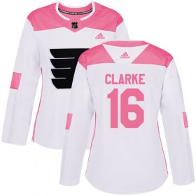 Wholesale Cheap Adidas Flyers #16 Bobby Clarke White/Pink Authentic Fashion Women\'s Stitched NHL Jersey