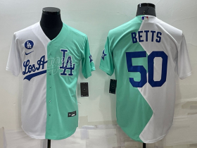 Wholesale Men\'s Los Angeles Dodgers #50 Mookie Betts White Green Two Tone 2022 Celebrity Softball Game Cool Base Jersey