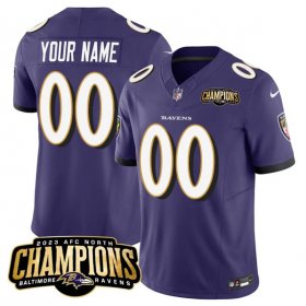 Cheap Men\'s Baltimore Ravens Active Player Custom Purple 2023 F.U.S.E. AFC North Champions Vapor Limited Football Stitched Jersey