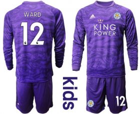 Wholesale Cheap Leicester City #12 Ward Purple Goalkeeper Long Sleeves Kid Soccer Club Jersey