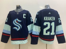 Wholesale Cheap Men\'s Seattle Kraken #21 Kraken Navy Blue Stitched Adidas NHL Jersey