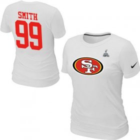 Wholesale Cheap Women\'s Nike San Francisco 49ers #99 Aldon Smith Name & Number Super Bowl XLVII T-Shirt White