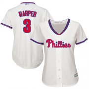 Wholesale Cheap Phillies #3 Bryce Harper Cream Alternate Women's Stitched MLB Jersey