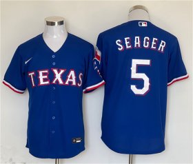 Cheap Men\'s Texas Rangers #5 Corey Seager Royal With Patch Cool Base Stitched Baseball Jersey