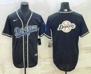 Cheap Men's Los Angeles Dodgers Big Logo Black Cool Base Stitched Baseball Jersey1