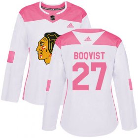 Wholesale Cheap Adidas Blackhawks #27 Adam Boqvist White/Pink Authentic Fashion Women\'s Stitched NHL Jersey
