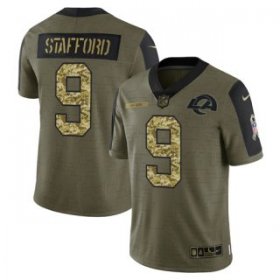 Wholesale Cheap Men\'s Olive Los Angeles Rams #9 Matthew Stafford 2021 Camo Salute To Service Limited Stitched Jersey
