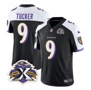 Wholesale Cheap Men's Baltimore Ravens #9 Justin Tucker Black White 2023 F.U.S.E With Patch Throwback Vapor Limited Stitched Jersey