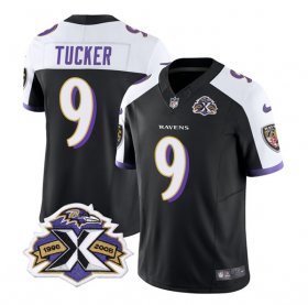 Wholesale Cheap Men\'s Baltimore Ravens #9 Justin Tucker Black White 2023 F.U.S.E With Patch Throwback Vapor Limited Stitched Jersey