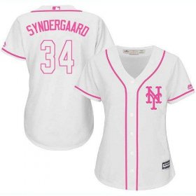 Wholesale Cheap Mets #34 Noah Syndergaard White/Pink Fashion Women\'s Stitched MLB Jersey