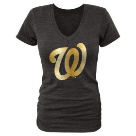 Wholesale Cheap Women\'s Washington Nationals Fanatics Apparel Gold Collection V-Neck Tri-Blend T-Shirt Black