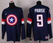 Wholesale Cheap Olympic Team USA #9 Zach Parise Navy Blue Captain America Fashion Stitched NHL Jersey