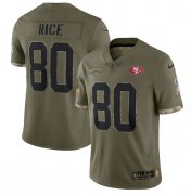 Wholesale Cheap Men's San Francisco 49ers #80 Jerry Rice 2022 Olive Salute To Service Limited Stitched Jersey