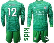 Wholesale Cheap Leicester City #12 Ward Green Goalkeeper Long Sleeves Kid Soccer Club Jersey