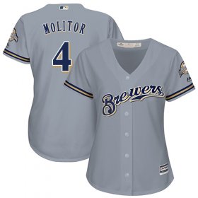 Wholesale Cheap Brewers #4 Paul Molitor Grey Road Women\'s Stitched MLB Jersey