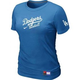 Wholesale Cheap Women\'s Los Angeles Dodgers Nike Short Sleeve Practice MLB T-Shirt Indigo Blue