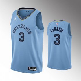 Wholesale Cheap Men\'s Memphis Grizzlies #3 Jake LaRavia 75th Anniversary Statement Edition Light Blue Stitched Basketball Jersey