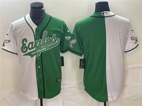 Men\'s Philadelphia Eagles Blank Green White Split Cool Base Stitched Baseball Jersey