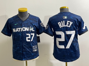 Wholesale Cheap Youth Atlanta Braves #27 Austin Riley Number Royal 2023 All Star Cool Base Stitched Baseball Jersey