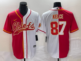 Wholesale Cheap Men\'s Kansas City Chiefs #87 Travis Kelce Red White Two Tone Cool Base Stitched Baseball Jersey