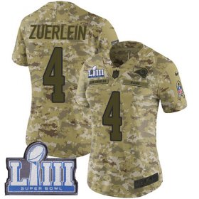 Wholesale Cheap Nike Rams #4 Greg Zuerlein Camo Super Bowl LIII Bound Women\'s Stitched NFL Limited 2018 Salute to Service Jersey