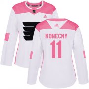 Wholesale Cheap Adidas Flyers #11 Travis Konecny White/Pink Authentic Fashion Women's Stitched NHL Jersey
