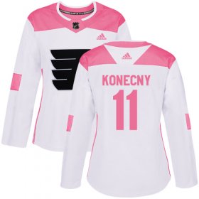 Wholesale Cheap Adidas Flyers #11 Travis Konecny White/Pink Authentic Fashion Women\'s Stitched NHL Jersey