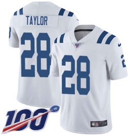 Wholesale Cheap Nike Colts #28 Jonathan Taylor White Men\'s Stitched NFL 100th Season Vapor Untouchable Limited Jersey
