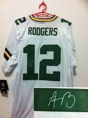 Wholesale Cheap Nike Packers #12 Aaron Rodgers White Men\'s Stitched NFL Elite Autographed Jersey