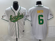 Wholesale Cheap Men's Philadelphia Eagles #6 DeVonta Smith White Gold Cool Base Stitched Baseball Jersey