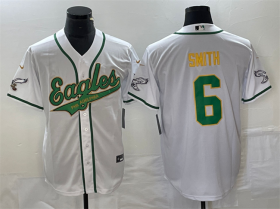 Wholesale Cheap Men\'s Philadelphia Eagles #6 DeVonta Smith White Gold Cool Base Stitched Baseball Jersey