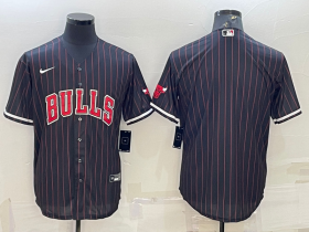 Wholesale Cheap Men\'s Chicago Bulls Blank Black Cool Base Stitched Baseball Jersey