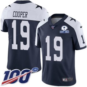 Wholesale Cheap Nike Cowboys #19 Amari Cooper Navy Blue Thanksgiving Men\'s Stitched With Established In 1960 Patch NFL 100th Season Vapor Untouchable Limited Throwback Jersey