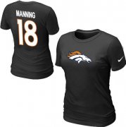 Wholesale Cheap Women's Nike Denver Broncos #18 Peyton Manning Name & Number T-Shirt Black