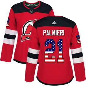 Wholesale Cheap Adidas Devils #21 Kyle Palmieri Red Home Authentic USA Flag Women\'s Stitched NHL Jersey
