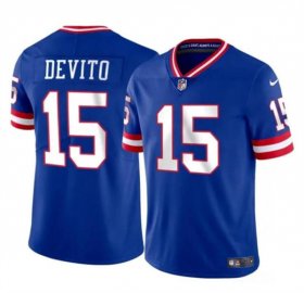 Cheap Men\'s New York Giants #15 Tommy DeVito Royal 2023 F.U.S.E. Throwback Limited Football Stitched Jersey