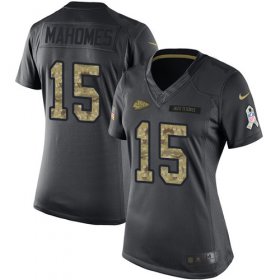 Wholesale Cheap Nike Chiefs #15 Patrick Mahomes Black Women\'s Stitched NFL Limited 2016 Salute to Service Jersey