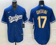 Cheap Men's Los Angeles Dodgers #17 Shohei Ohtani Blue Gold Stitched Cool Base Nike Jersey