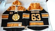 Wholesale Cheap Bruins #63 Brad Marchand Black Sawyer Hooded Sweatshirt Stitched NHL Jersey