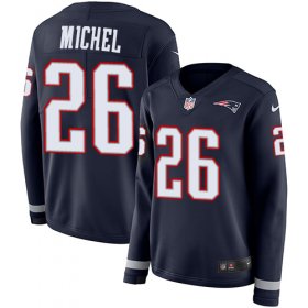 Wholesale Cheap Nike Patriots #26 Sony Michel Navy Blue Team Color Women\'s Stitched NFL Limited Therma Long Sleeve Jersey