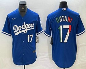 Cheap Men\'s Los Angeles Dodgers #17 Shohei Ohtani Number Mexico Blue Cool Base Stitched Jersey