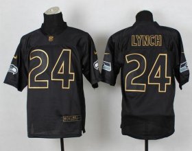 Wholesale Cheap Nike Seahawks #24 Marshawn Lynch Black Gold No. Fashion Men\'s Stitched NFL Elite Jersey